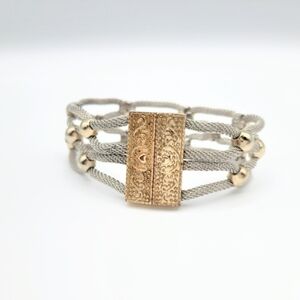 Vintage Two Tone Multi Strand Mesh Bracelet Gold Silver Statement